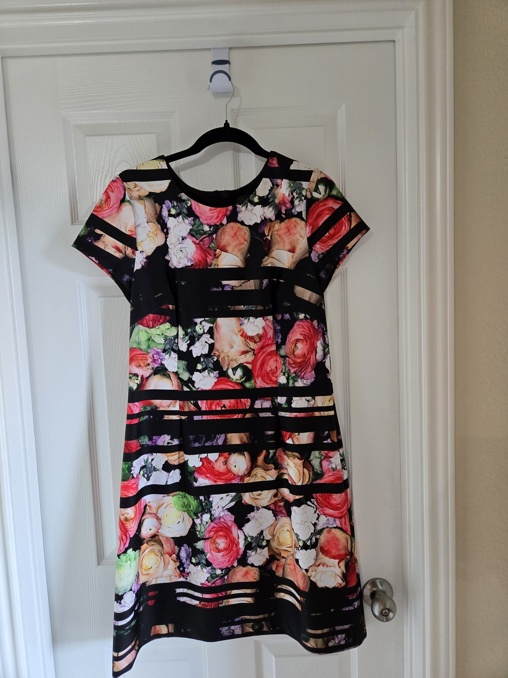 Adrianna Papell Black Multi Floral Midi Dress